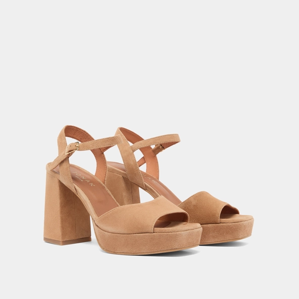 Sandales &agrave; talons hauts et bouts ouverts... en velours camel | VLADA | Jonak