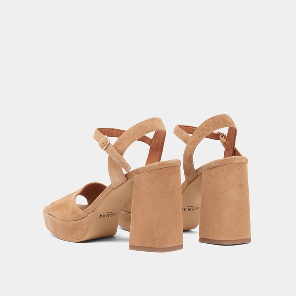 Sandales &agrave; talons hauts et bouts ouverts... en velours camel | VLADA | Jonak