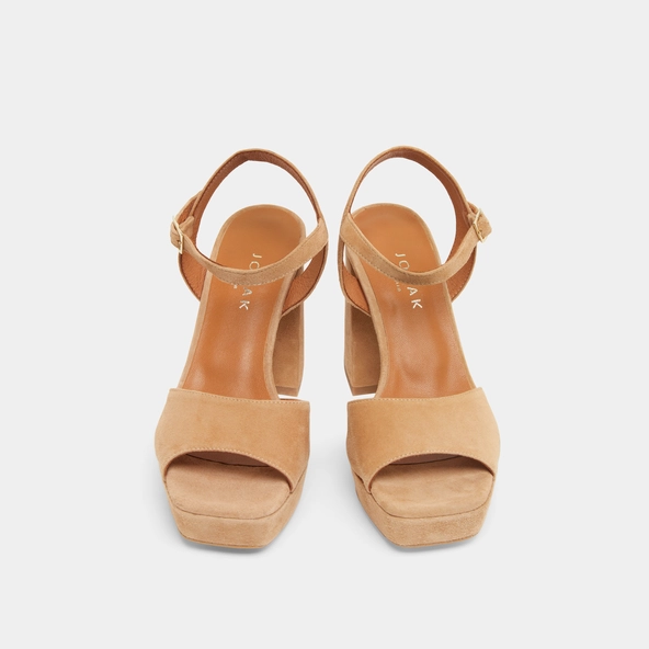 Sandales &agrave; talons hauts et bouts ouverts... en velours camel | VLADA | Jonak