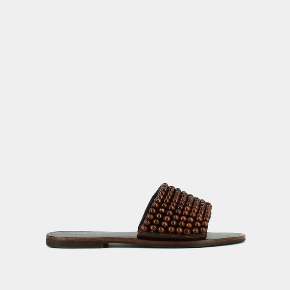 Mules à perles en cuir marron | WALK | Jonak