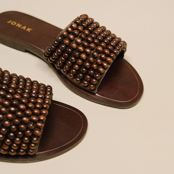 Mules à perles en cuir marron | WALK | Jonak