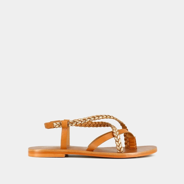 Sandales à brides tressées en cuir camel et or | WARREN | Jonak