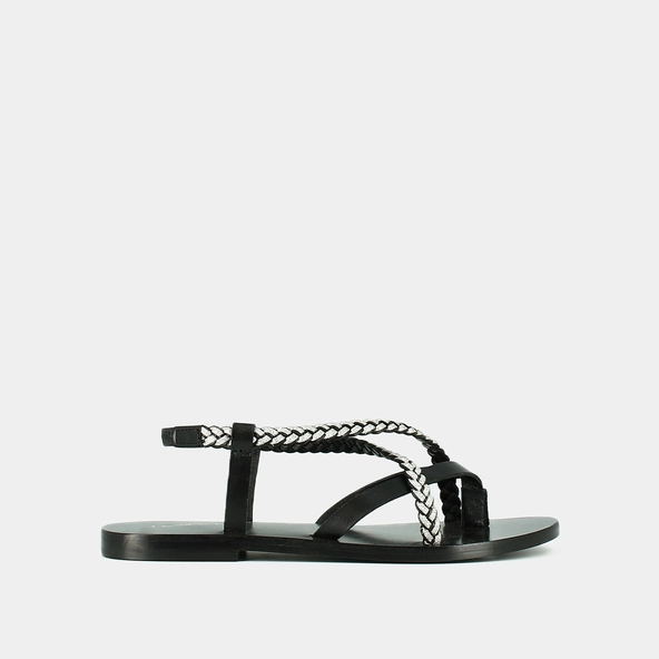 Nu-pieds à brides tressées en cuir noir et argent | WARREN | Jonak