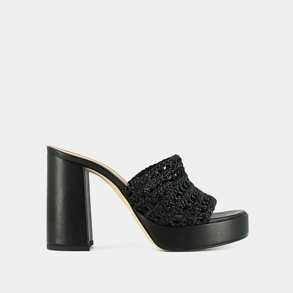 Mules ajourées à plateformes en raphia noir | JULIETTE | Jonak