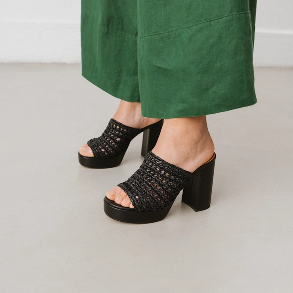 Mules ajourées à plateformes en raphia noir | JULIETTE | Jonak