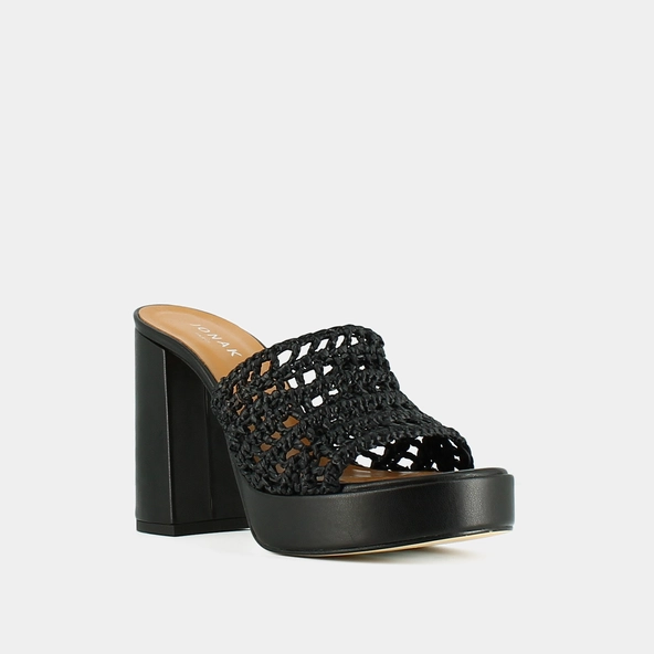 Mules ajourées à plateformes en raphia noir | JULIETTE | Jonak