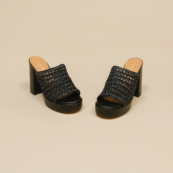 Mules ajourées à plateformes en raphia noir | JULIETTE | Jonak