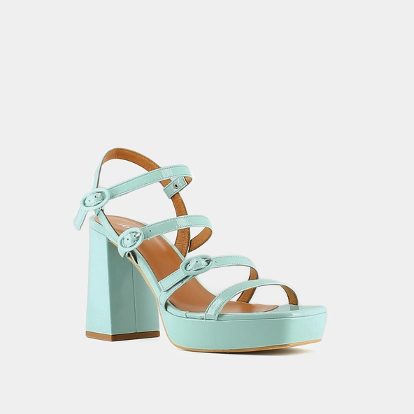 Sandales &agrave; brides et bouts carr&eacute;s en vernis pliss&eacute; turquoise | VALENS | Jonak