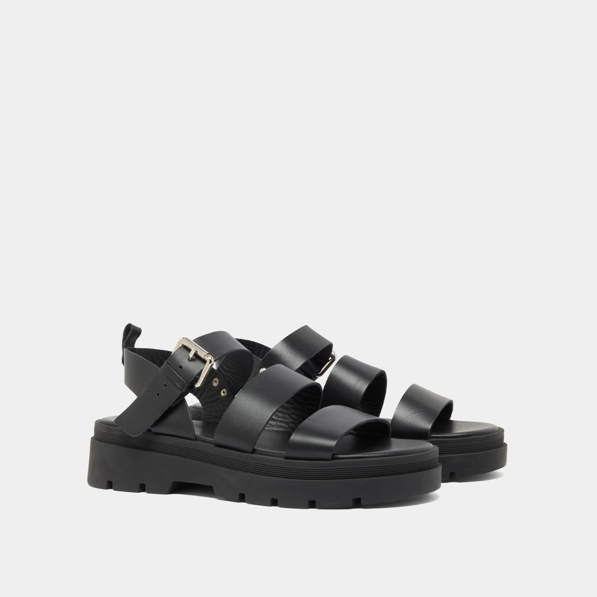 Sandales à plateformes et boucles en cuir noir | PRIAME | Jonak