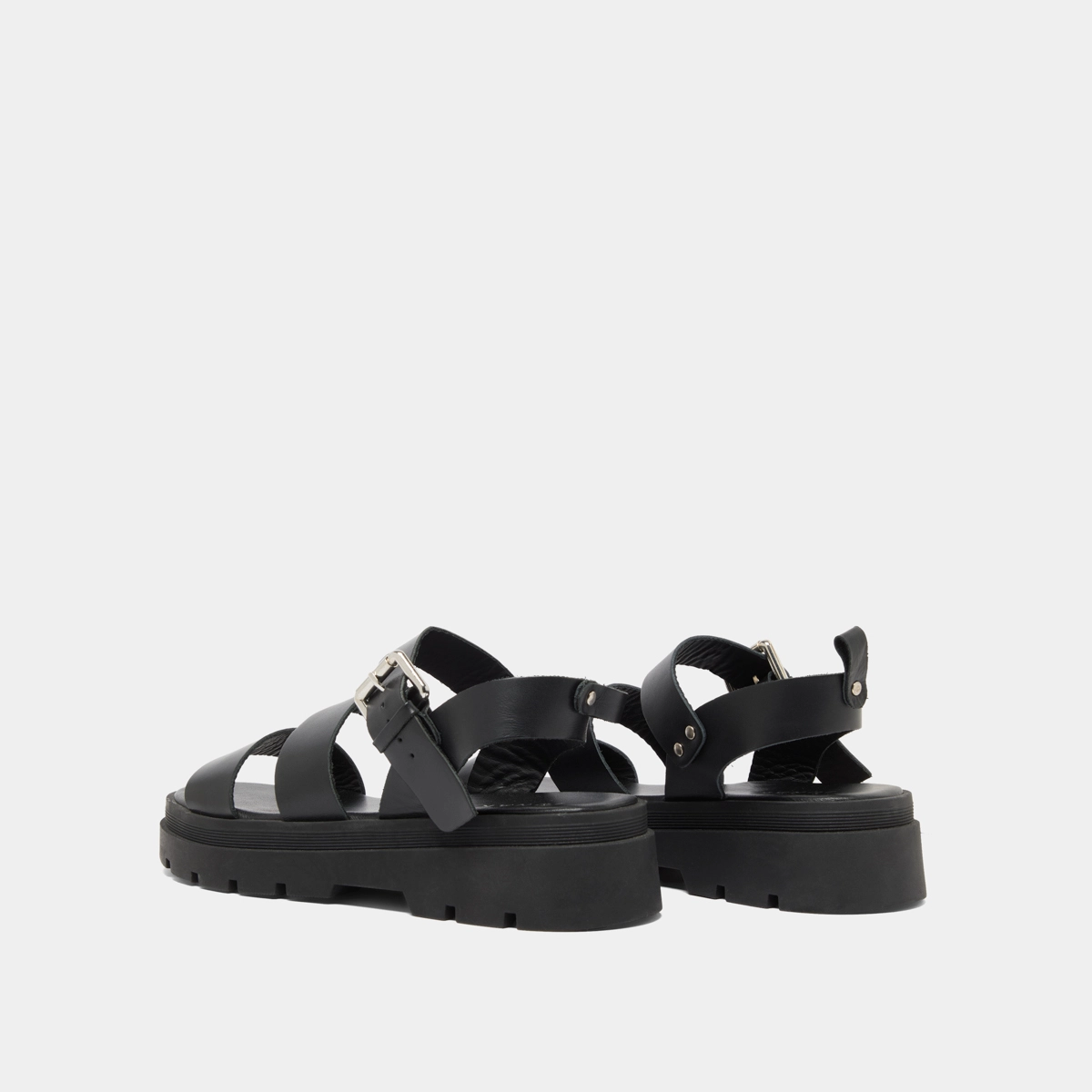 Sandales à plateformes et boucles en cuir noir | PRIAME | Jonak