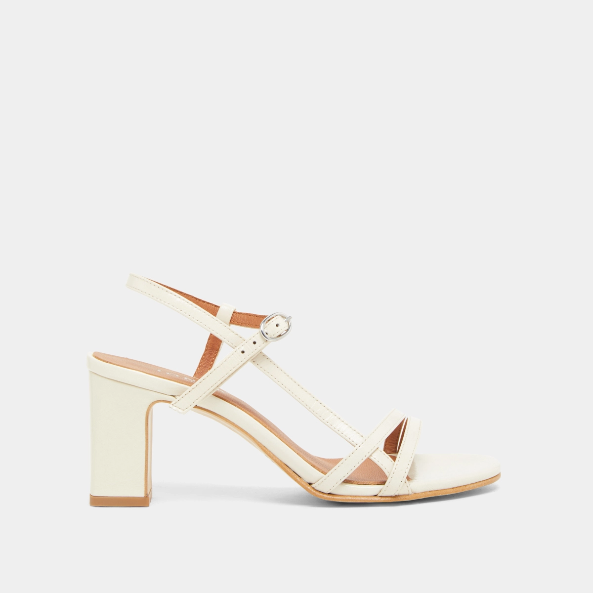 Sandales &agrave; talons et brides en cuir brillant ecru | VICOMTE | Jonak
