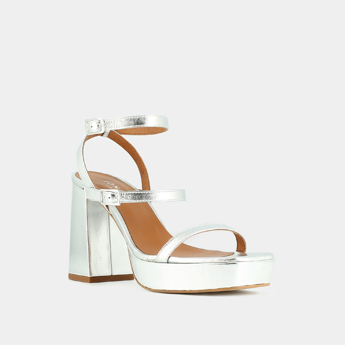 Sandales UAD MEDANI Bride Transparente Cuir Blanc - Talon Plateforme Vintage TBE