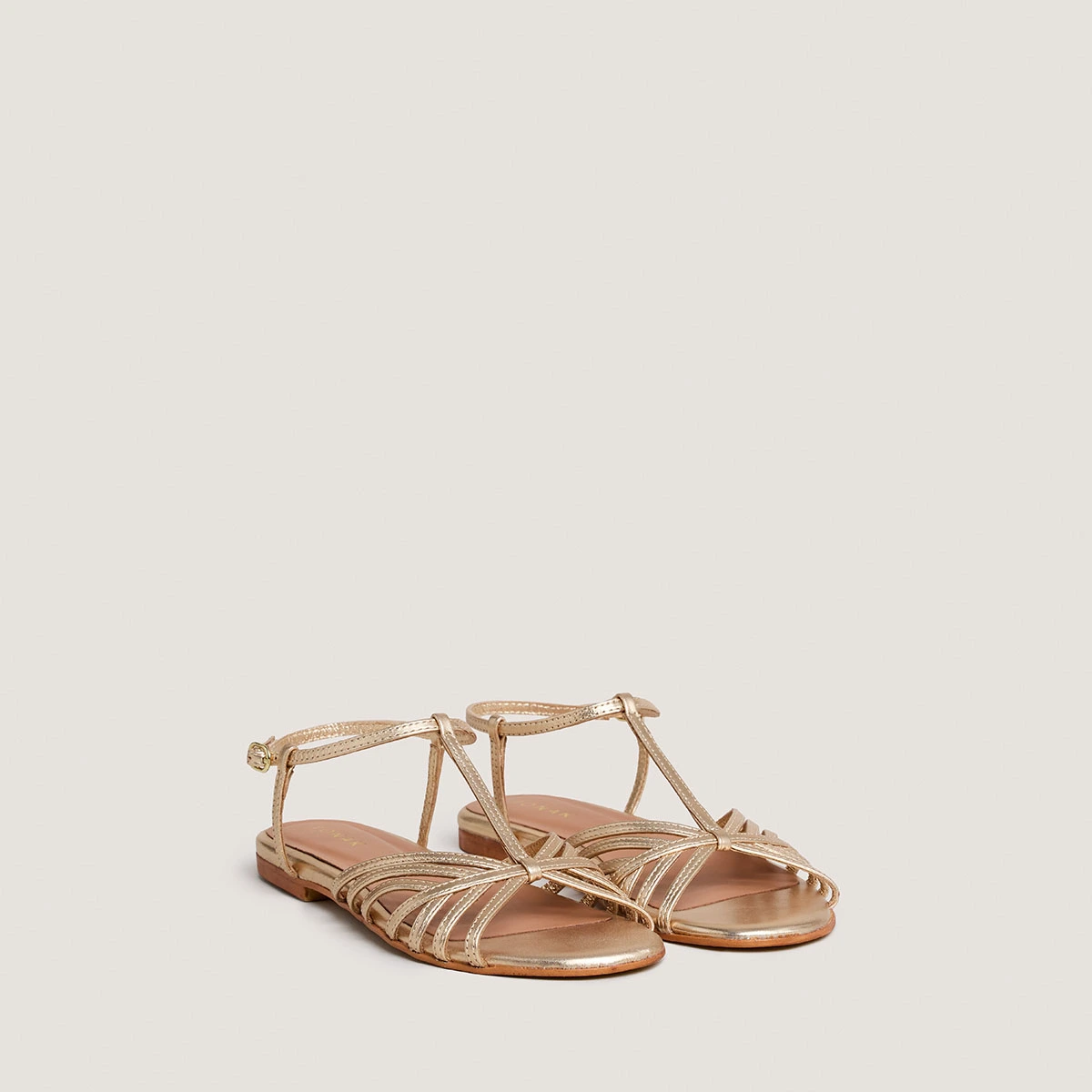 Sandales &agrave; brides en cuir m&eacute;tallis&eacute; or | WALLONIE | Jonak
