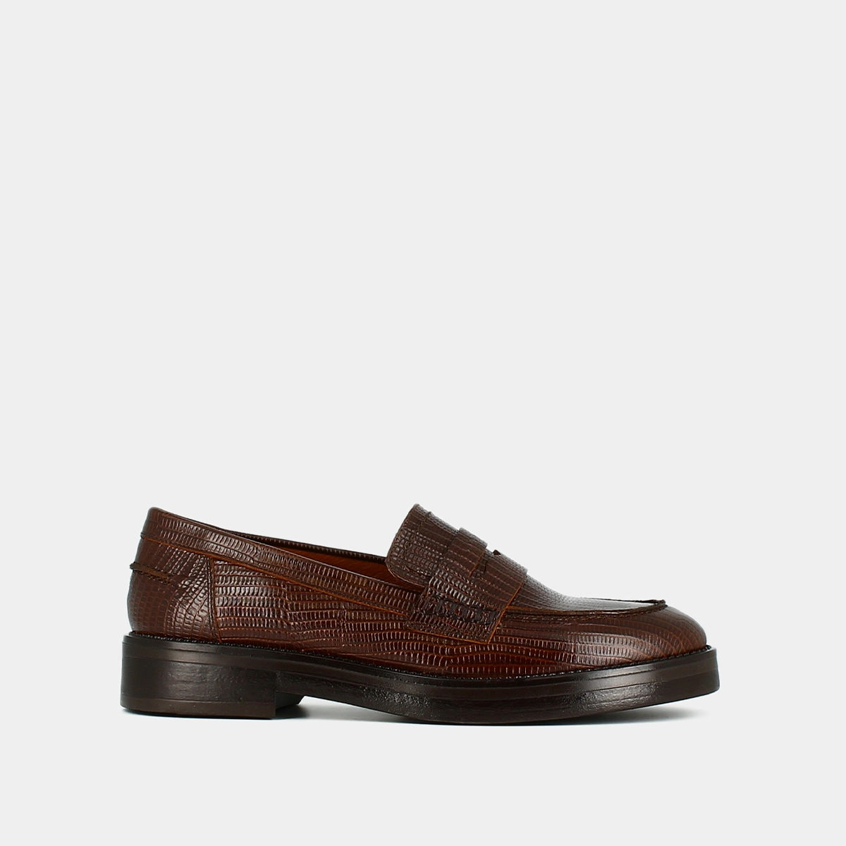 Mocassins &agrave; bouts ronds en cuir reptile marron | MIRNA | Jonak