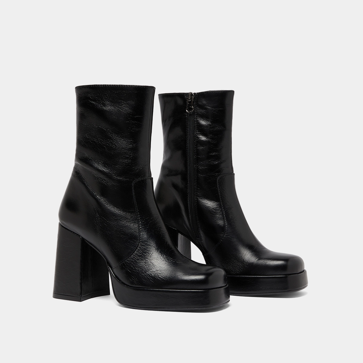 Bottines à talons et bouts carrés en cuir vieilli noir | BEN | Jonak