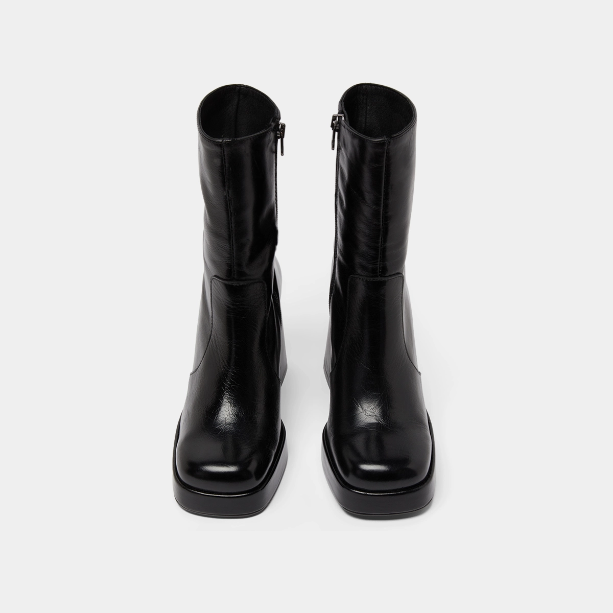 Bottines à talons et bouts carrés en cuir vieilli noir | BEN | Jonak