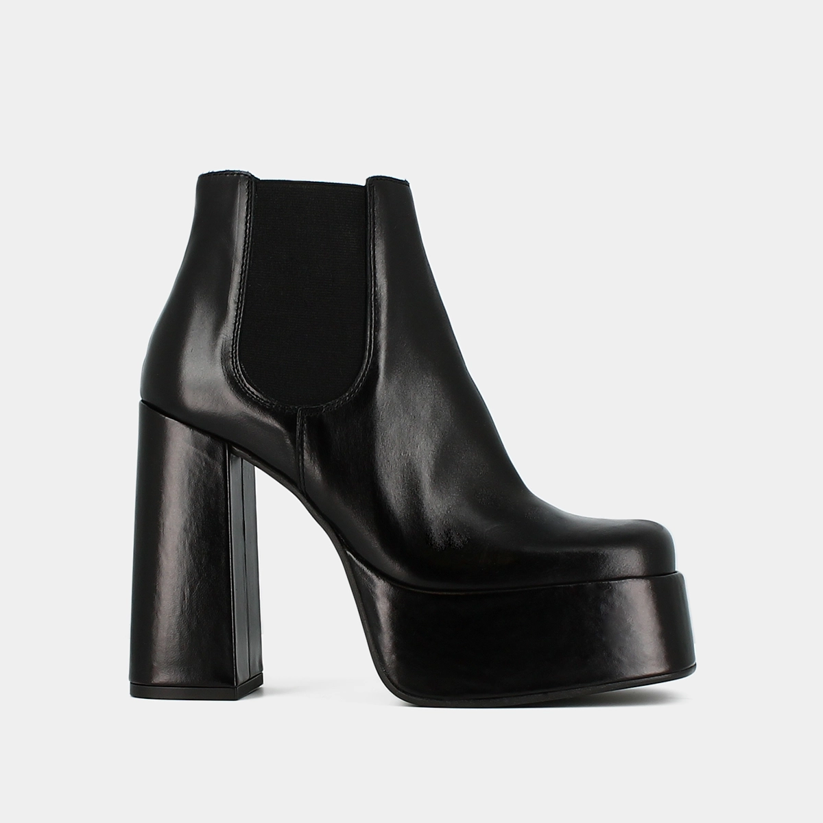 Boots à plateformes et bouts carrés en cuir noir | BOB | Jonak