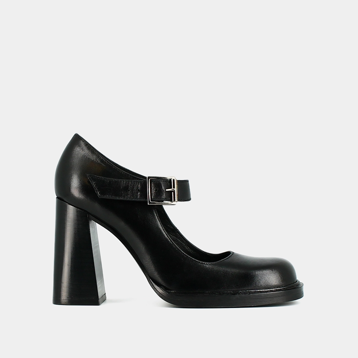 Babies à boucles et bouts carrés en cuir noir | BRIEUC | Jonak