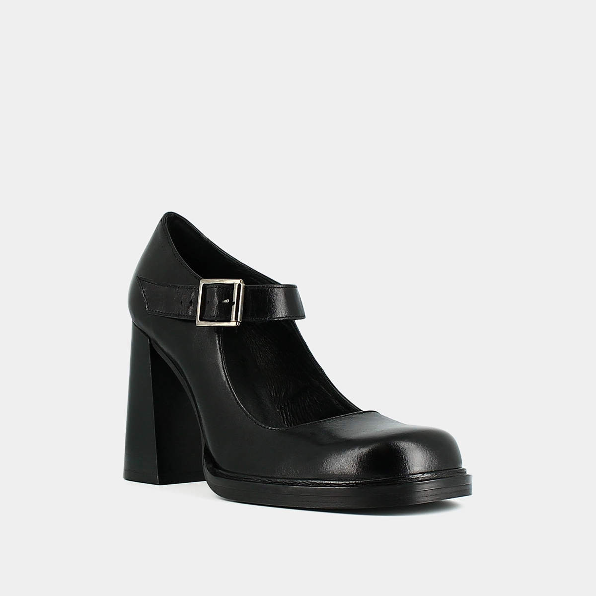 Babies à boucles et bouts carrés en cuir noir | BRIEUC | Jonak