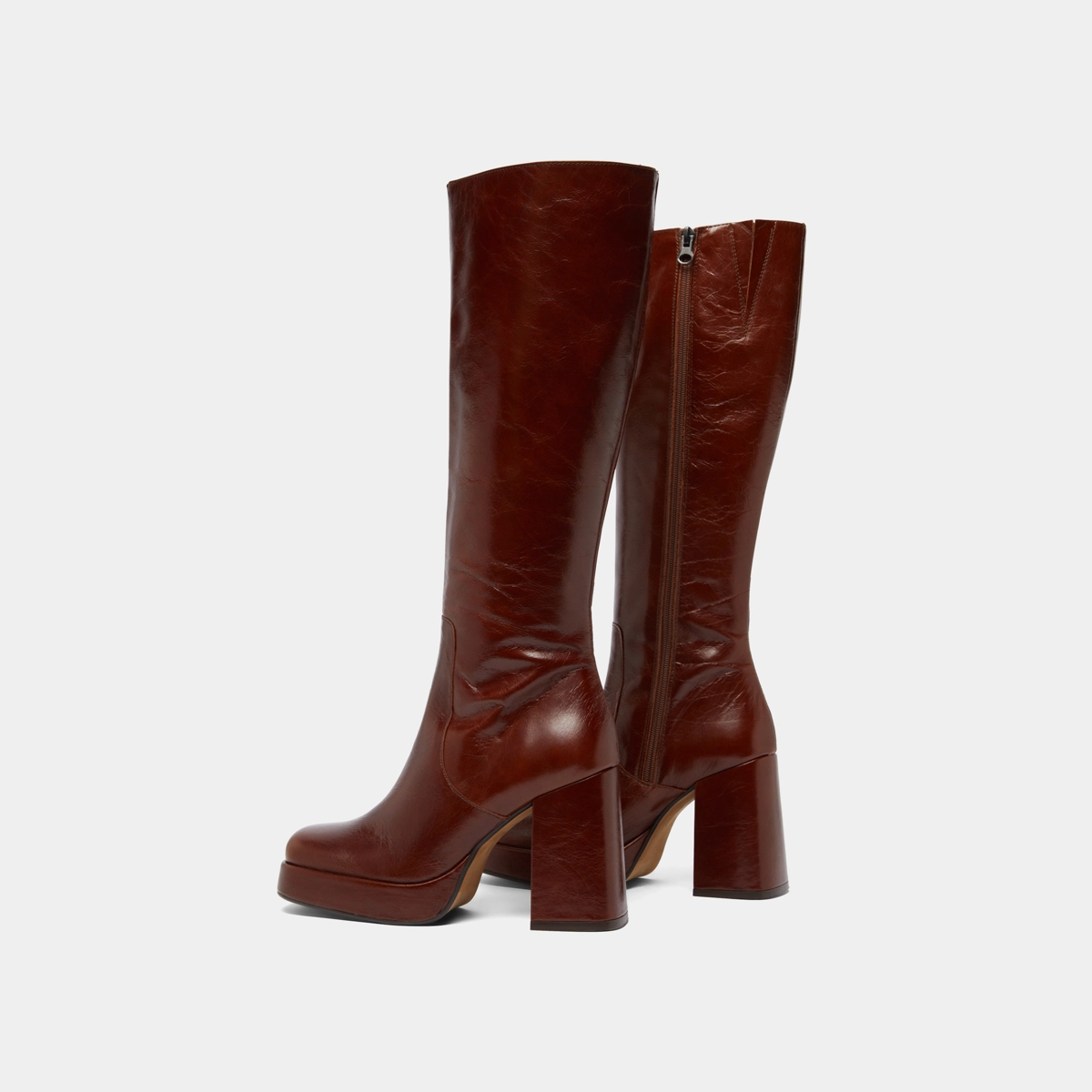 Bottes à talons et bouts carrés en cuir vieilli marron | BRYAN | Jonak