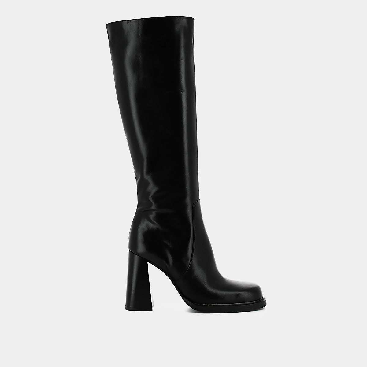 Bottes à talons et bouts carrés en cuir noir | BERTRAND | Jonak
