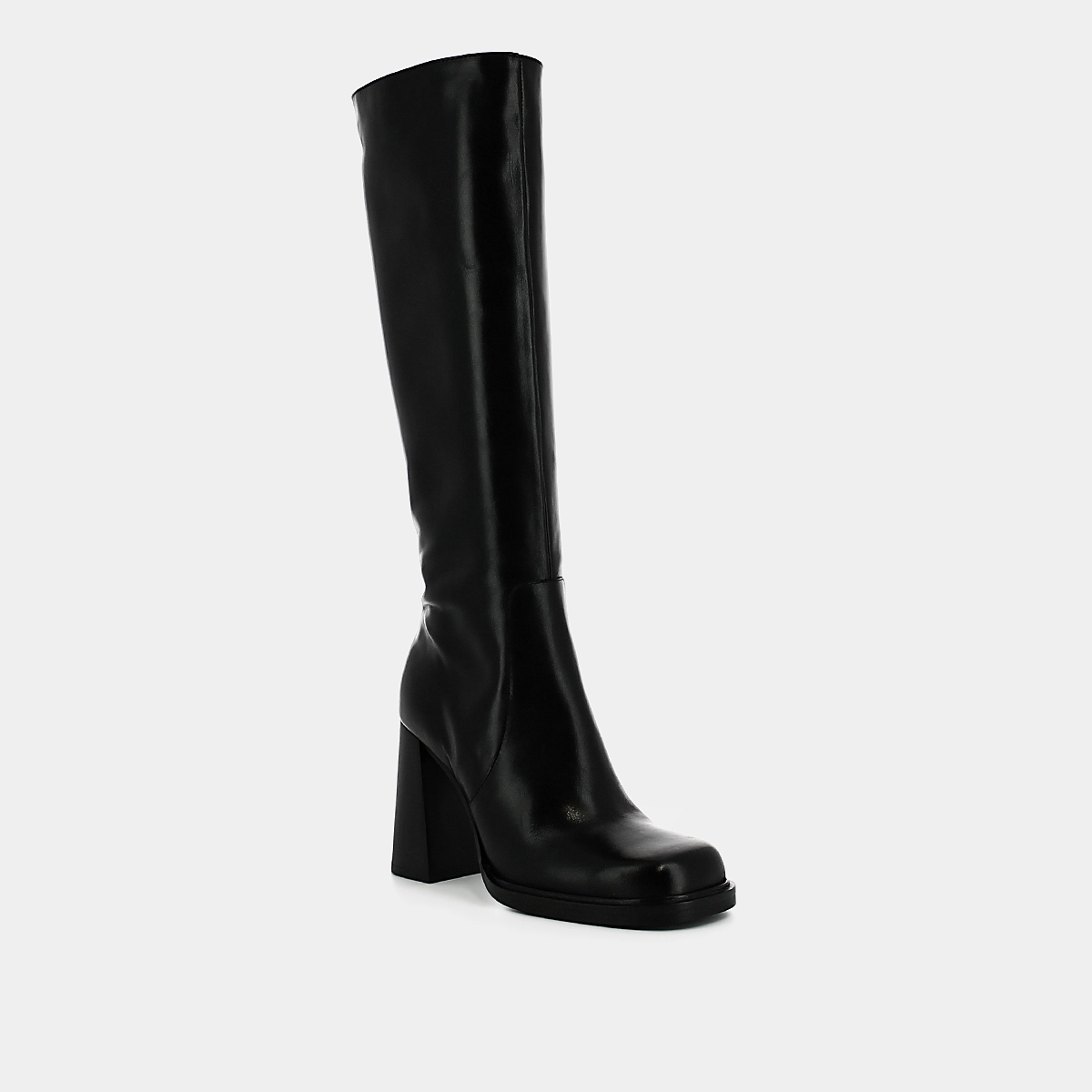 Bottes à talons et bouts carrés en cuir noir | BERTRAND | Jonak