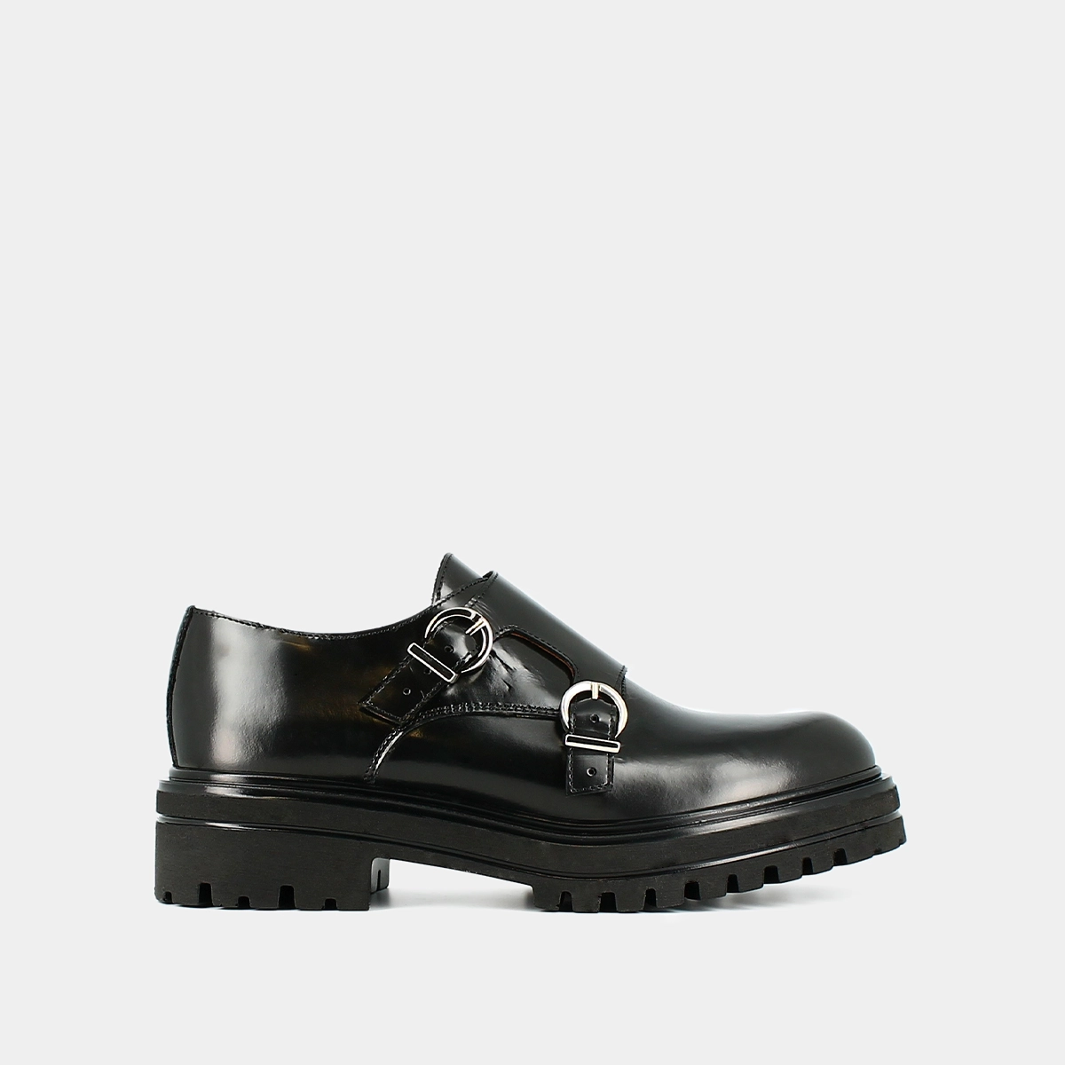 Derbies à doubles boucles et semelles cr... en cuir glacé noir | AMSTERDAM | Jonak