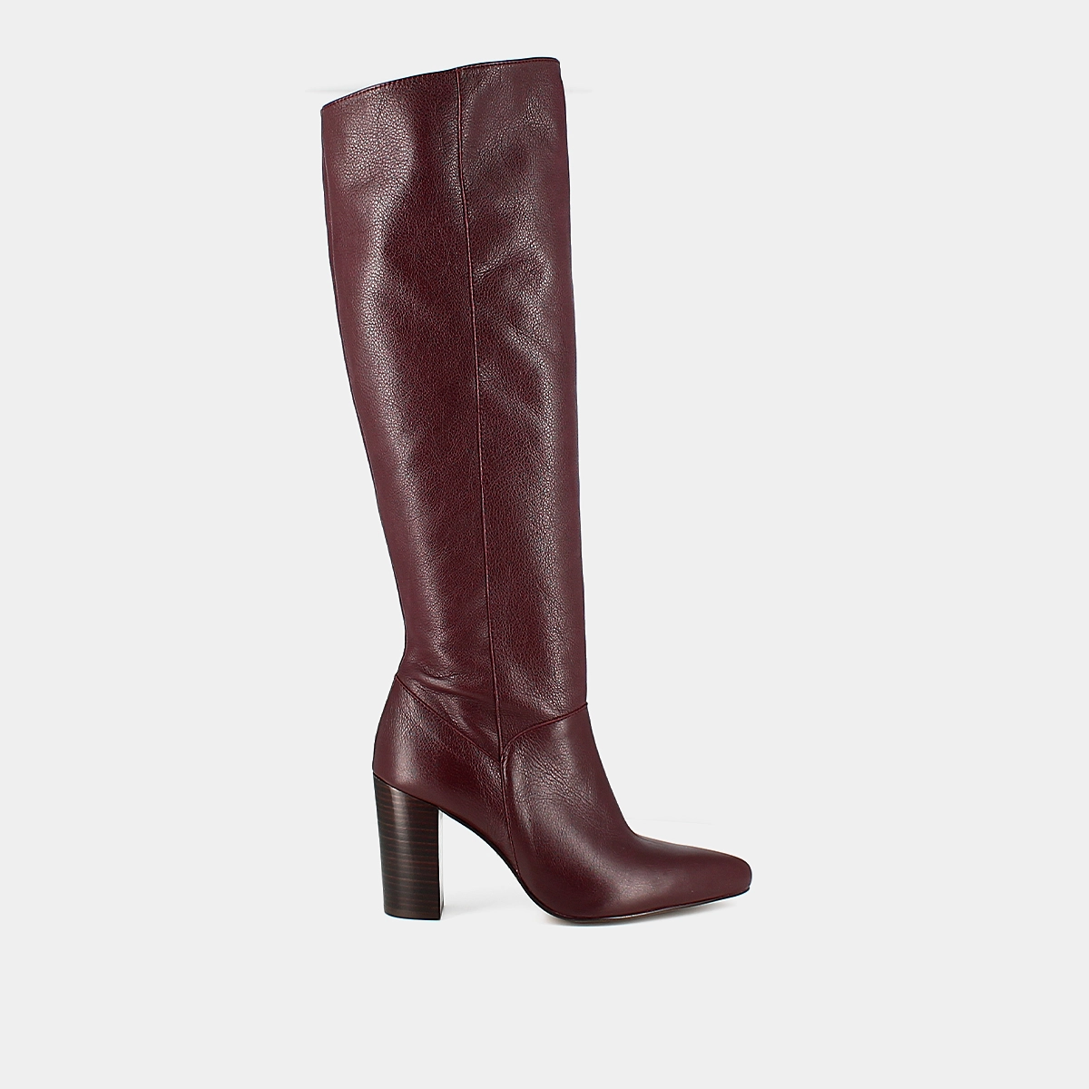 Bottes hautes à talons et bouts pointus en cuir bordeaux | BETHANY | Jonak
