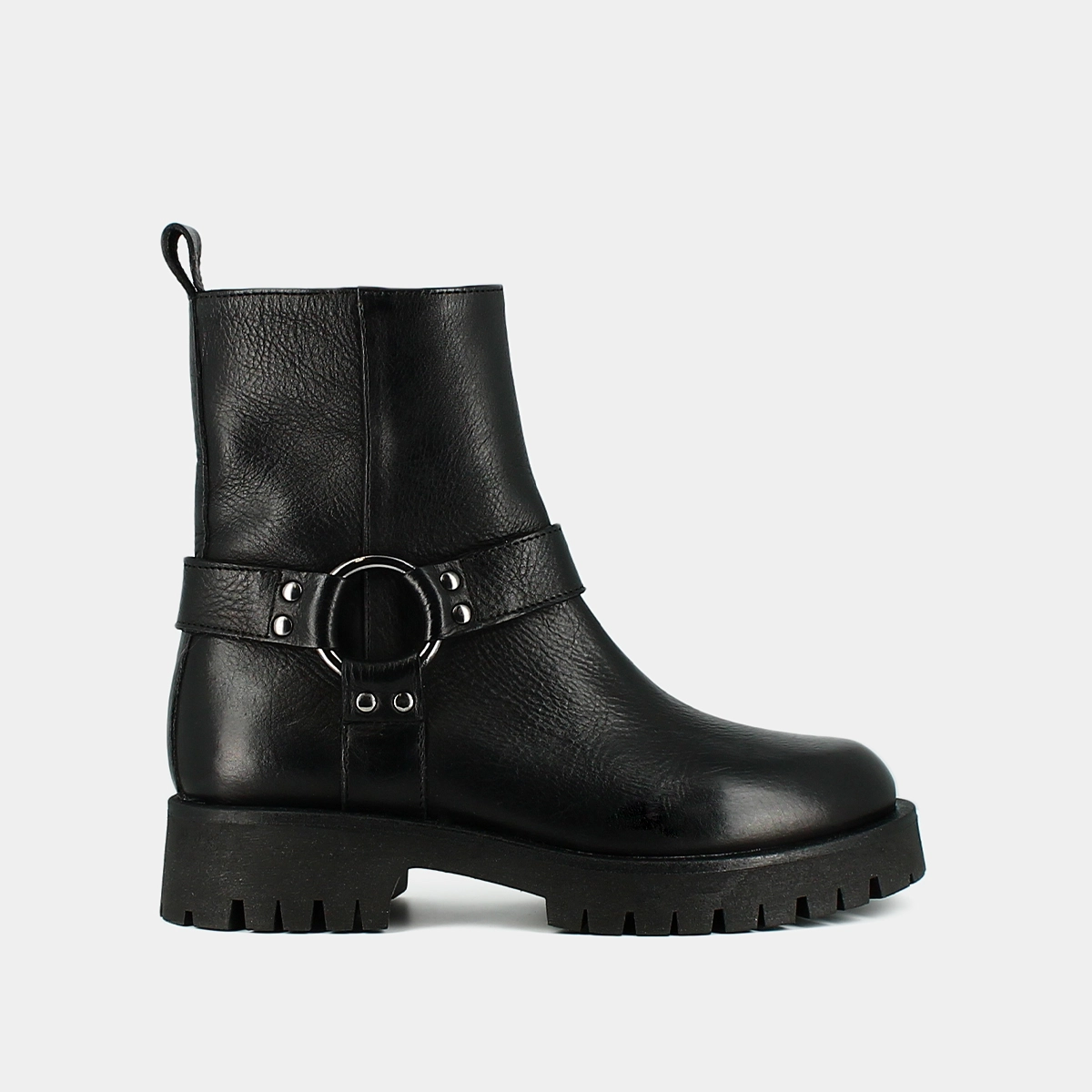 Boots &agrave; sangles et semelles crant&eacute;es en cuir grain&eacute; noir | REGINA | Jonak