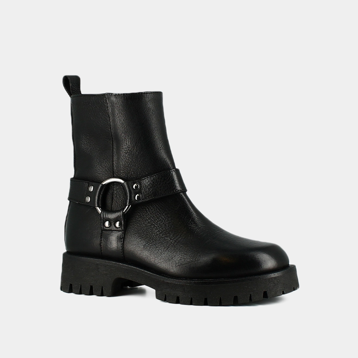 Boots &agrave; sangles et semelles crant&eacute;es en cuir grain&eacute; noir | REGINA | Jonak