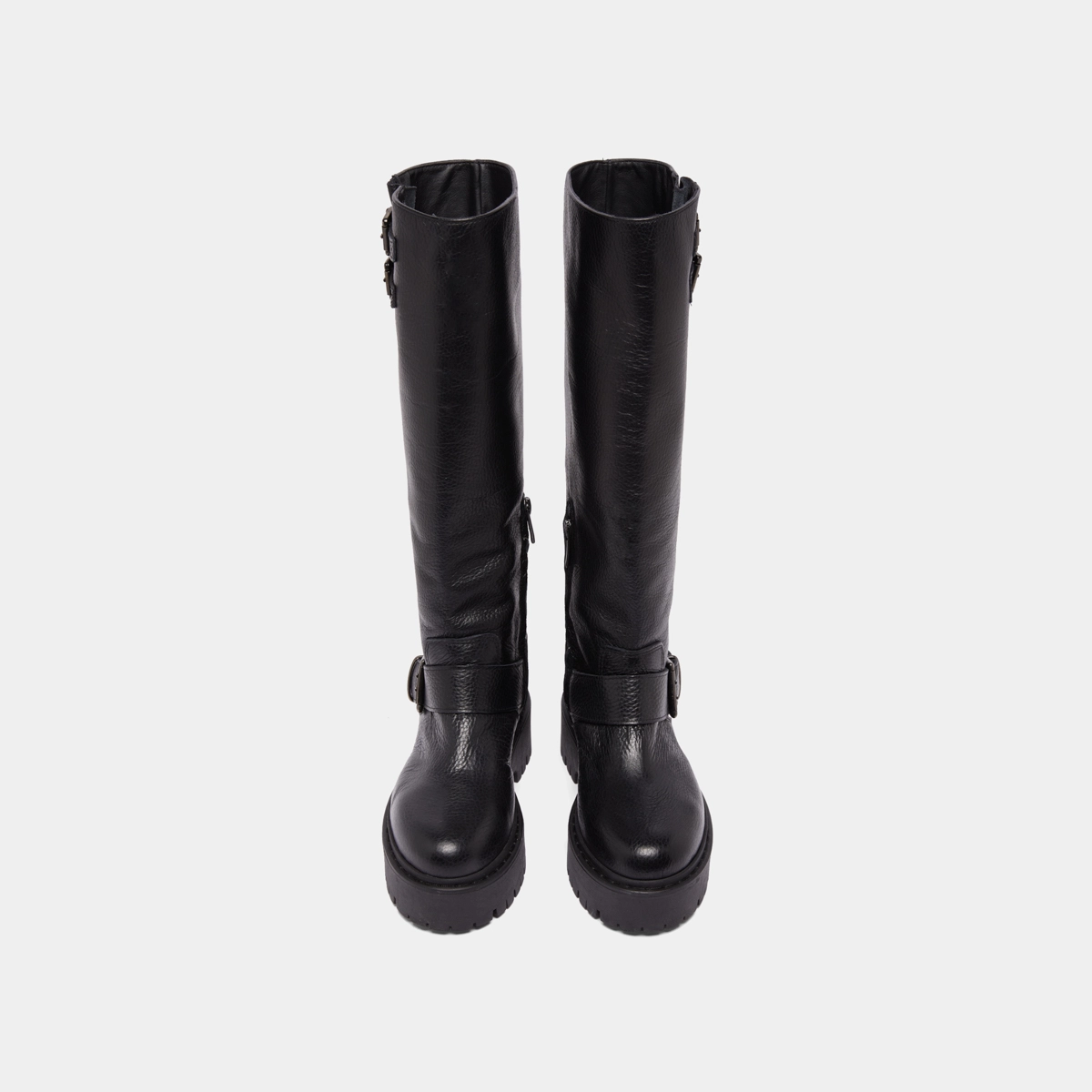 Bottes &agrave; sangles et semelles crant&eacute;es en cuir grain&eacute; noir | REINE | Jonak