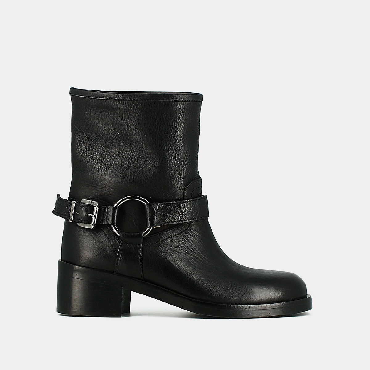 Boots &agrave; boucles en cuir grain&eacute; noir | RIGA | Jonak