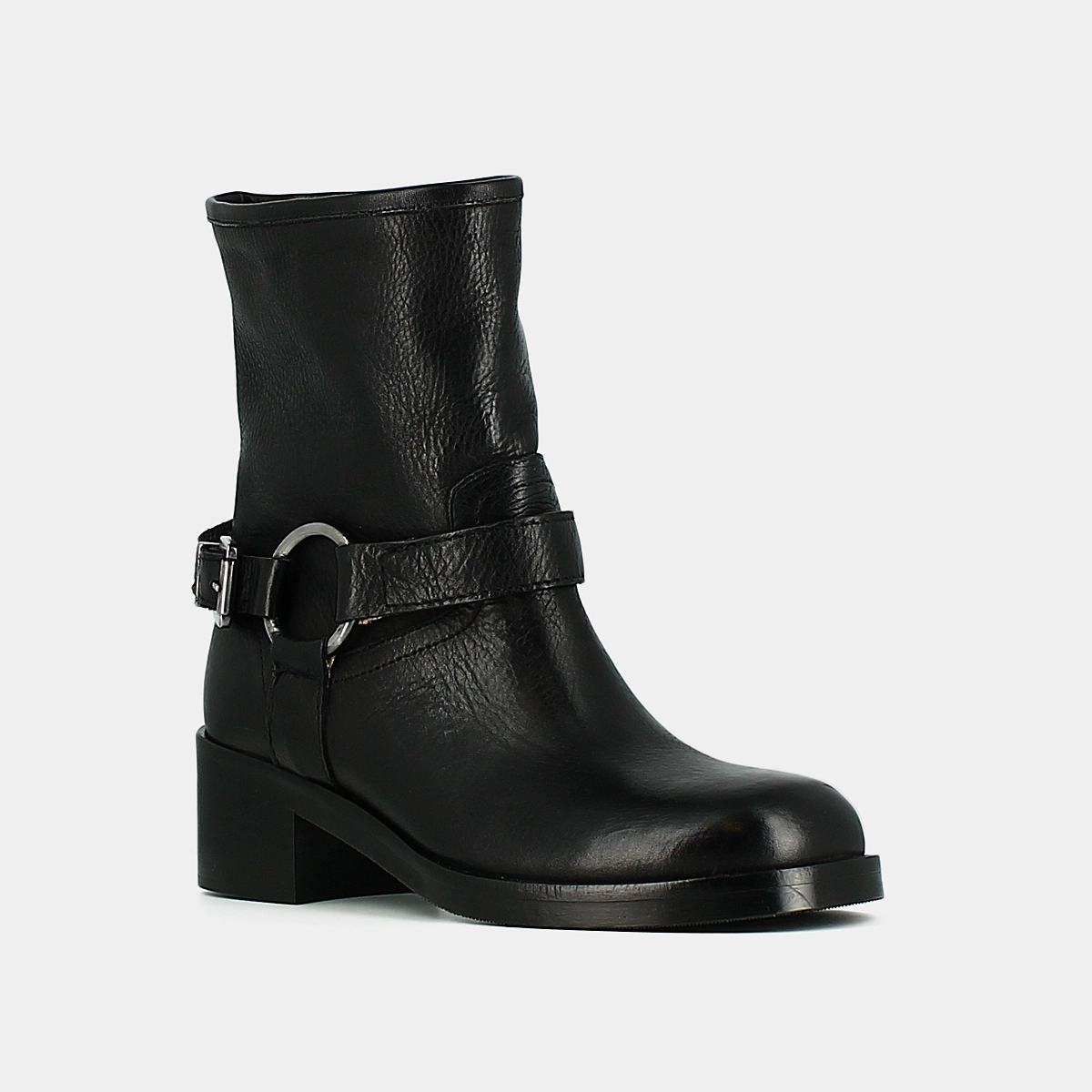 Boots &agrave; boucles en cuir grain&eacute; noir | RIGA | Jonak