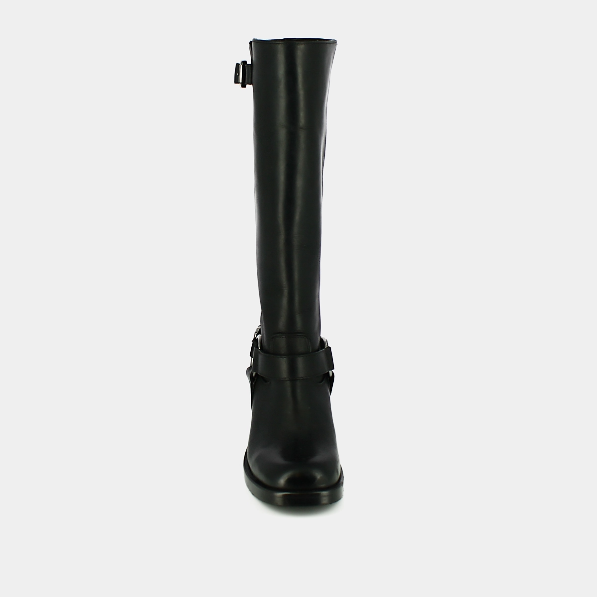 Bottes hautes &agrave; bouts ronds et boucles en cuir patin&eacute; noir | ROYAN | Jonak