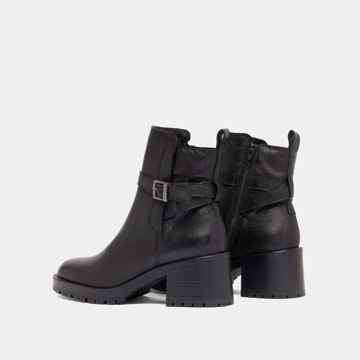 Bottines &agrave; bouts ronds et boucles en cuir grain&eacute; noir | CLOVIS | Jonak