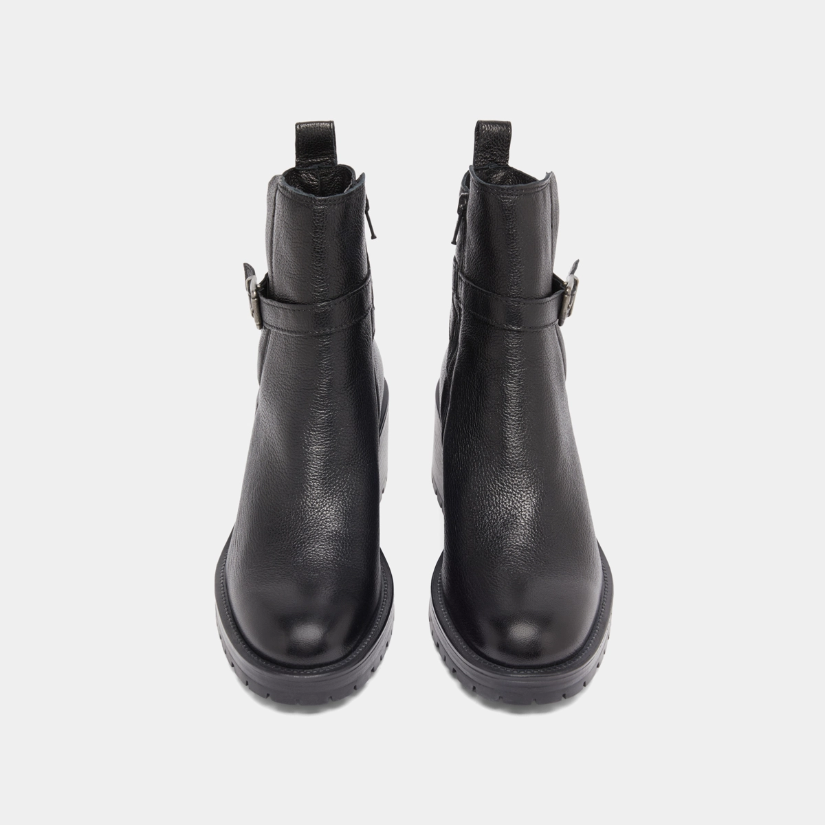 Bottines &agrave; bouts ronds et boucles en cuir grain&eacute; noir | CLOVIS | Jonak