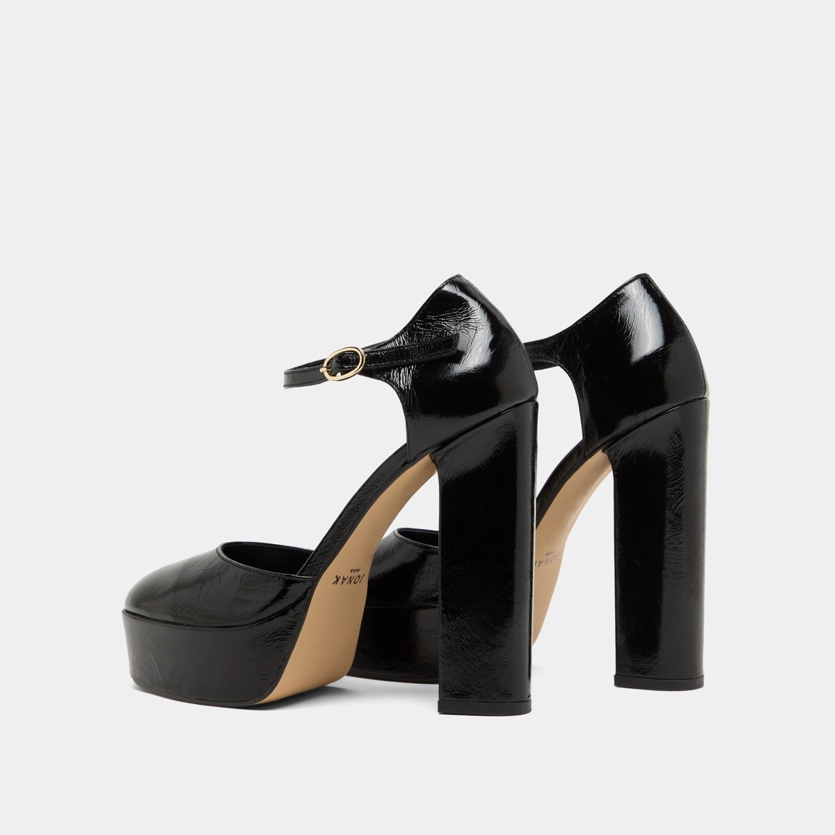 Babies à hauts talons et plateformes en cuir brillant noir | VANCOUVER | Jonak