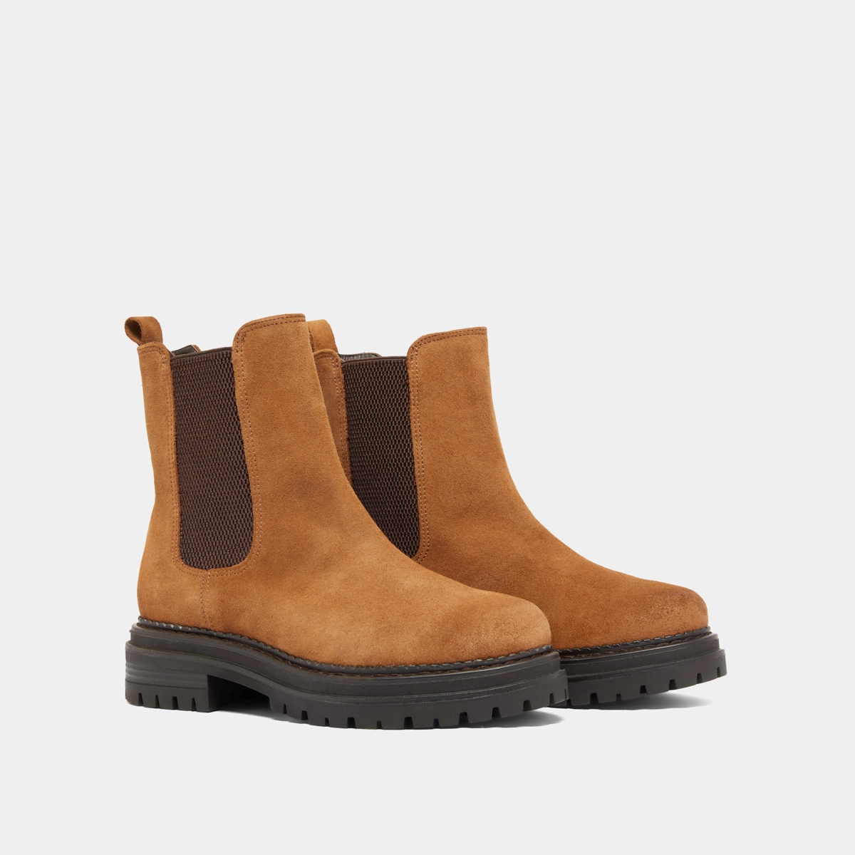 Bottines &agrave; semelles crant&eacute;es et &eacute;lastiqu... en croute cognac | ADALARD | Jonak