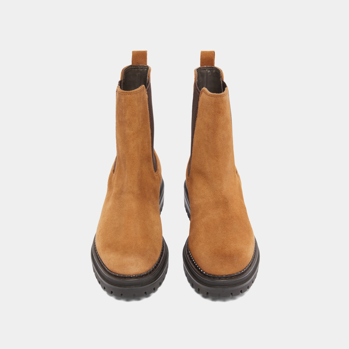 Bottines &agrave; semelles crant&eacute;es et &eacute;lastiqu... en croute cognac | ADALARD | Jonak