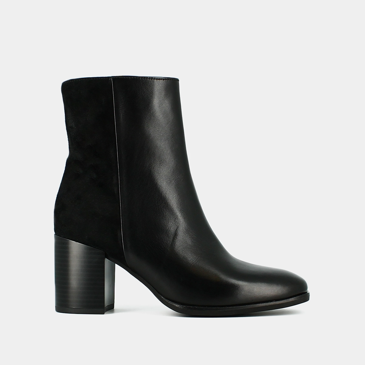 Bottines à talons en cuir et velours noir | ALBAN | Jonak