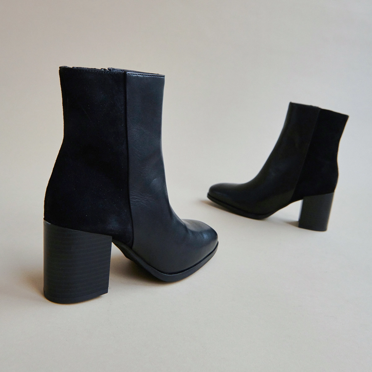 Bottines à talons en cuir et velours noir | ALBAN | Jonak