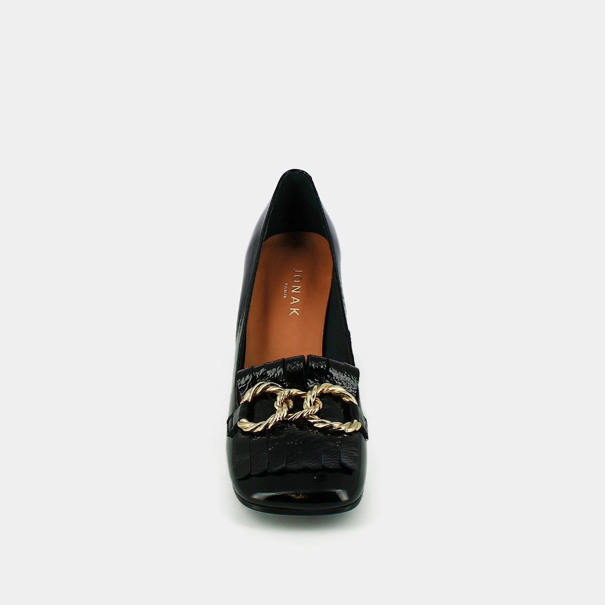 Mocassins &agrave; talons et boucles dor&eacute;es en cuir noir | DOMITILLE | Jonak