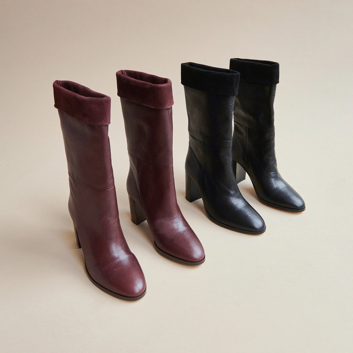 Bottes pointues en cuir et velours bordeaux | VANNES | Jonak