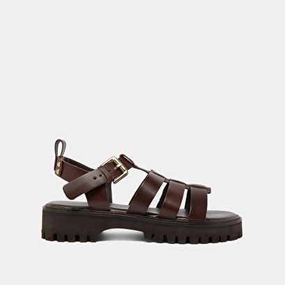 Sandales ouvertes en cuir marron foncé | WOULING | Jonak