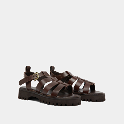 Sandales ouvertes en cuir marron foncé | WOULING | Jonak