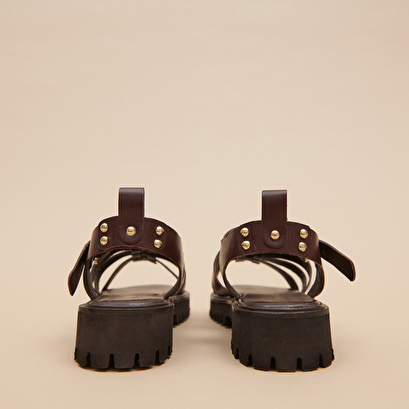 Sandales ouvertes en cuir marron foncé | WOULING | Jonak