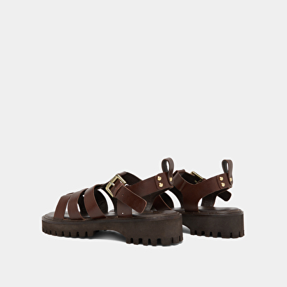Sandales ouvertes en cuir marron foncé | WOULING | Jonak