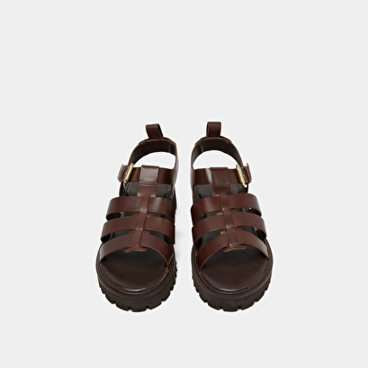 Sandales ouvertes en cuir marron foncé | WOULING | Jonak