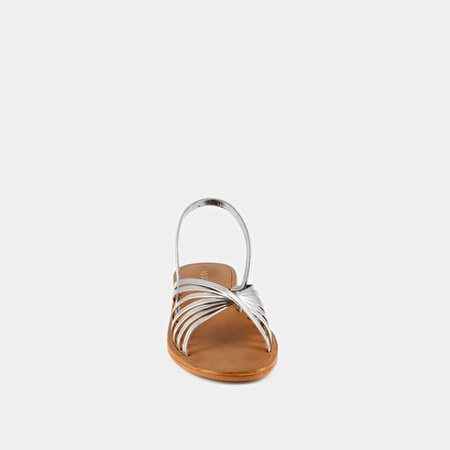 Sandales à brides et bouts ouverts en cuir métallisé argent | WRAP | Jonak