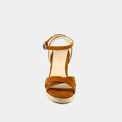 Espadrilles à talons hauts et brides cognac